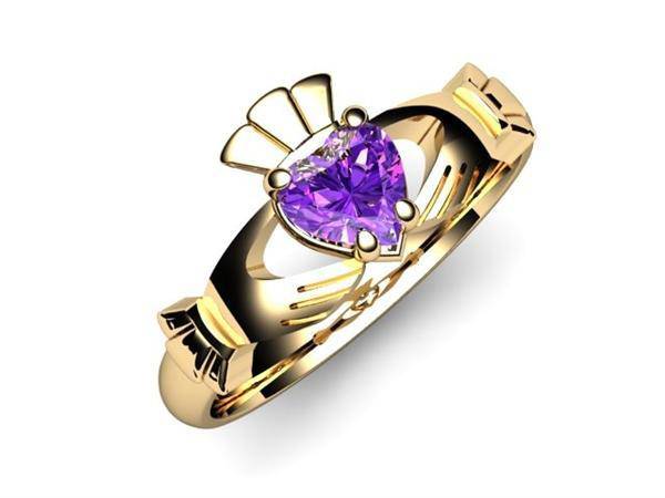 Amethyst 14K Gold Claddagh Ring <font color="#FF0000"> IN STOCK!  Ships in 48 Hours!</font> - Uctuk