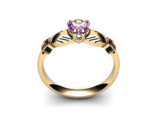 Amethyst 14K Gold Claddagh Ring <font color="#FF0000"> IN STOCK!  Ships in 48 Hours!</font> - Uctuk