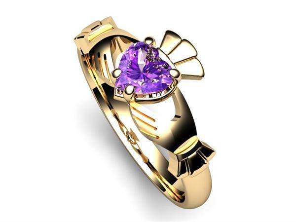 Amethyst 14K Gold Claddagh Ring <font color="#FF0000"> IN STOCK!  Ships in 48 Hours!</font> - Uctuk