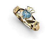 Aqua Marine Gold Claddagh Ring <font color="#FF0000"> IN STOCK!  Ships in 48 Hours!</font> - Uctuk