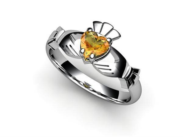 CITRINE 14K WHITE Gold Claddagh Ring <font color="#FF0000"> IN STOCK!  Ships in 48 Hours!</font> - Uctuk