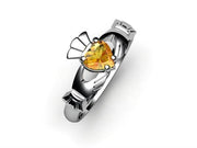 CITRINE 14K WHITE Gold Claddagh Ring <font color="#FF0000"> IN STOCK!  Ships in 48 Hours!</font> - Uctuk