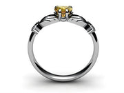 CITRINE 14K WHITE Gold Claddagh Ring <font color="#FF0000"> IN STOCK!  Ships in 48 Hours!</font> - Uctuk