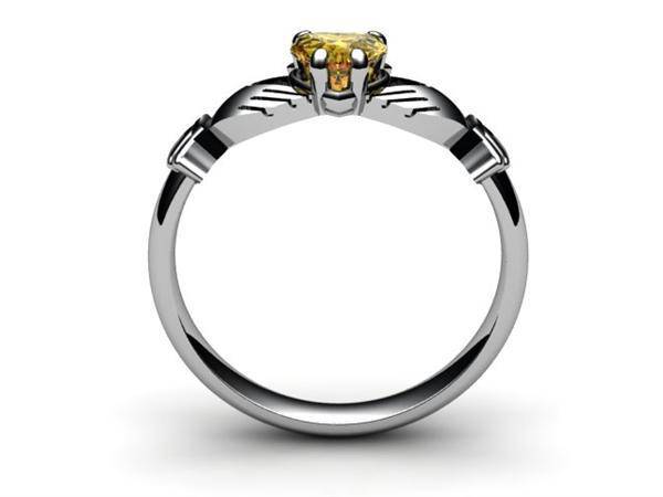 CITRINE 14K WHITE Gold Claddagh Ring <font color="#FF0000"> IN STOCK!  Ships in 48 Hours!</font> - Uctuk