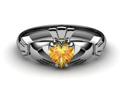 CITRINE 14K WHITE Gold Claddagh Ring <font color="#FF0000"> IN STOCK!  Ships in 48 Hours!</font> - Uctuk