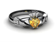 CITRINE 14K WHITE Gold Claddagh Ring <font color="#FF0000"> IN STOCK!  Ships in 48 Hours!</font> - Uctuk