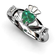 GREEN QUARTZ 14K White Gold Claddagh Ring <font color="#FF0000"> IN STOCK!  Ships in 48 Hours!</font> - Uctuk