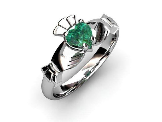 GREEN QUARTZ 14K White Gold Claddagh Ring <font color="#FF0000"> IN STOCK!  Ships in 48 Hours!</font> - Uctuk