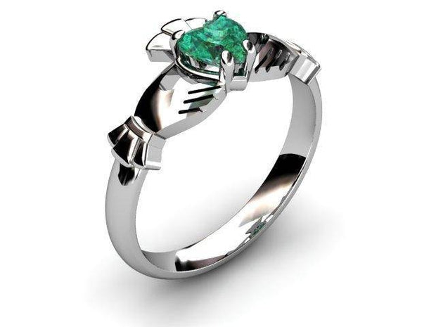 GREEN QUARTZ 14K White Gold Claddagh Ring <font color="#FF0000"> IN STOCK!  Ships in 48 Hours!</font> - Uctuk