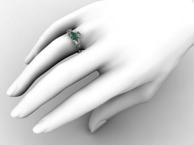 GREEN QUARTZ 14K White Gold Claddagh Ring <font color="#FF0000"> IN STOCK!  Ships in 48 Hours!</font> - Uctuk