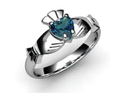 London Blue Topaz 14K White Gold Claddagh Ring <font color="#FF0000"> IN STOCK!  Ships in 48 Hours!</font> - Uctuk