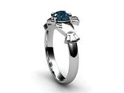 London Blue Topaz 14K White Gold Claddagh Ring <font color="#FF0000"> IN STOCK!  Ships in 48 Hours!</font> - Uctuk