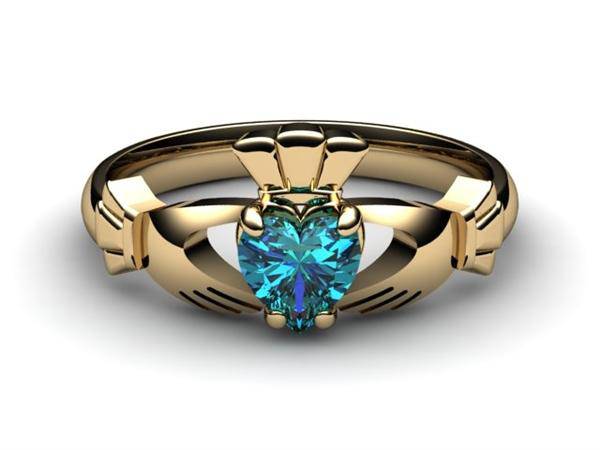 London Blue Topaz 14K Gold Claddagh Ring <font color="#FF0000"> IN STOCK!  Ships in 48 Hours!</font> - Uctuk
