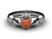 Garnet White Gold Claddagh Ring <font color="#FF0000"> IN STOCK!  Ships in 48 Hours!</font> - Uctuk