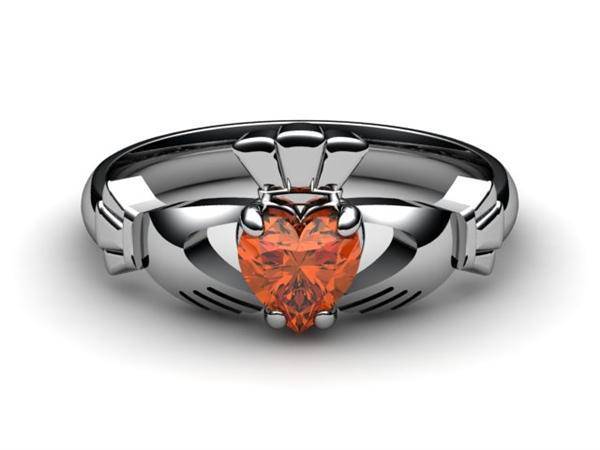 Garnet White Gold Claddagh Ring <font color="#FF0000"> IN STOCK!  Ships in 48 Hours!</font> - Uctuk