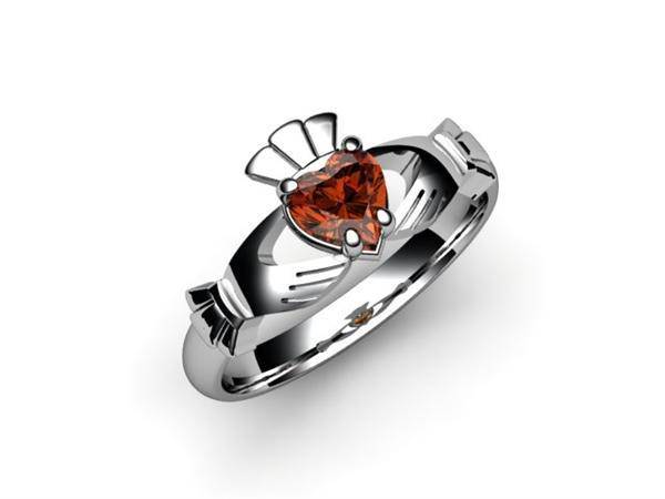 Garnet White Gold Claddagh Ring <font color="#FF0000"> IN STOCK!  Ships in 48 Hours!</font> - Uctuk