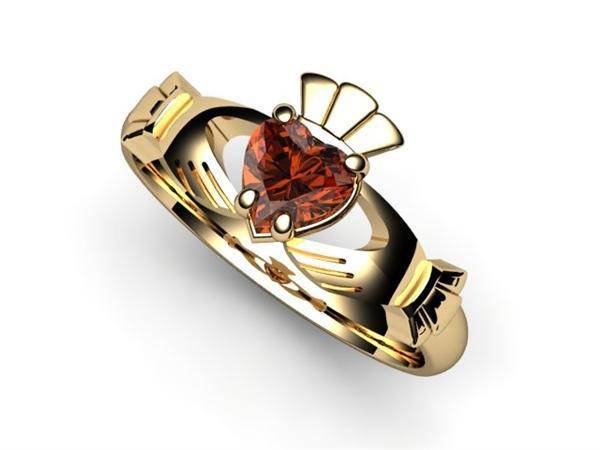 Garnet Gold Claddagh Ring <font color="#FF0000"> IN STOCK!  Ships in 48 Hours!</font> - Uctuk