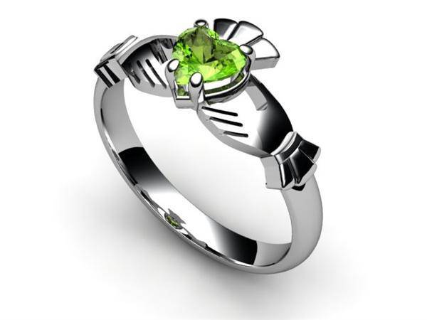 PERIDOT 14K White Gold Claddagh Ring <font color="#FF0000"> IN STOCK!  Ships in 48 Hours!</font> - Uctuk