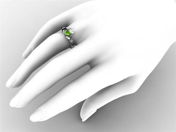 PERIDOT 14K White Gold Claddagh Ring <font color="#FF0000"> IN STOCK!  Ships in 48 Hours!</font> - Uctuk
