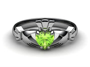 PERIDOT 14K White Gold Claddagh Ring <font color="#FF0000"> IN STOCK!  Ships in 48 Hours!</font> - Uctuk