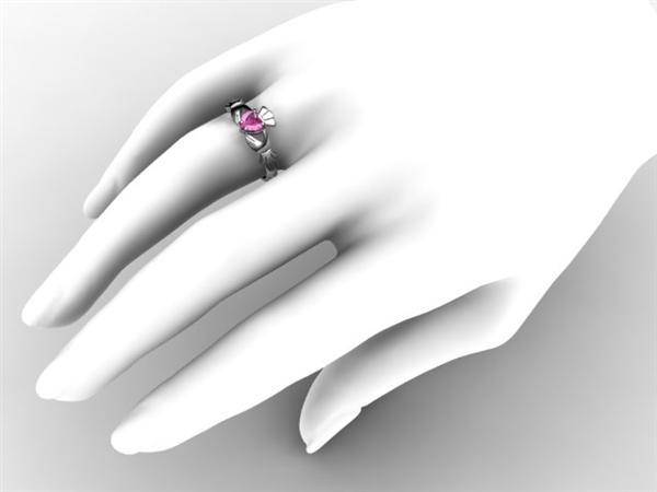 PINK SAPPHIRE 14K WHITE Gold Claddagh Ring <font color="#FF0000"> IN STOCK!  Ships in 48 Hours!</font> - Uctuk