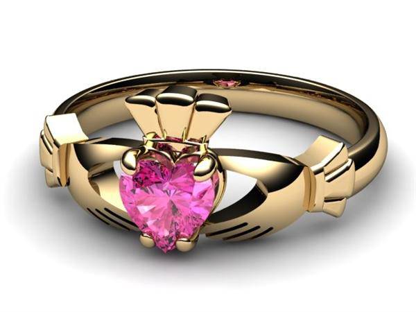 PINK SAPPHIRE 14K Gold Claddagh Ring <font color="#FF0000"> IN STOCK!  Ships in 48 Hours!</font> - Uctuk