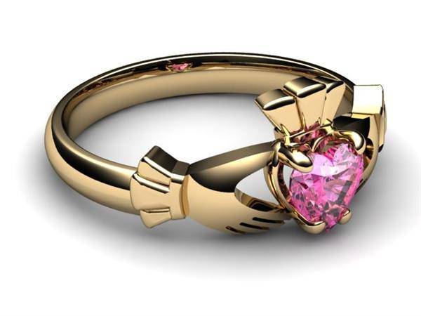 PINK SAPPHIRE 14K Gold Claddagh Ring <font color="#FF0000"> IN STOCK!  Ships in 48 Hours!</font> - Uctuk