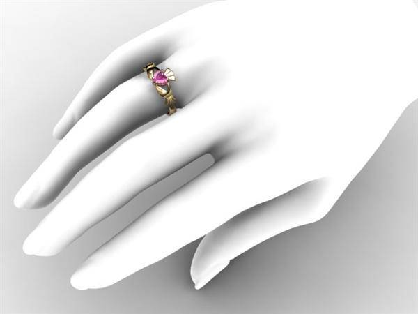 PINK SAPPHIRE 14K Gold Claddagh Ring <font color="#FF0000"> IN STOCK!  Ships in 48 Hours!</font> - Uctuk