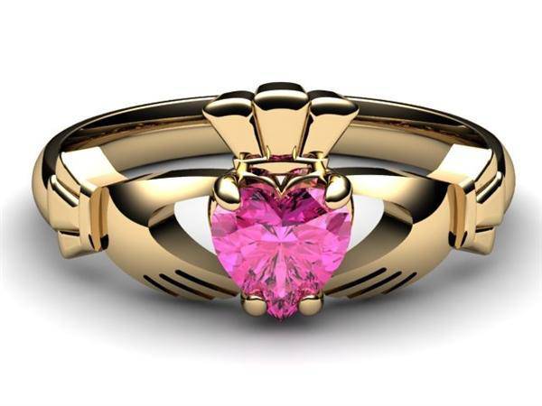 PINK SAPPHIRE 14K Gold Claddagh Ring <font color="#FF0000"> IN STOCK!  Ships in 48 Hours!</font> - Uctuk