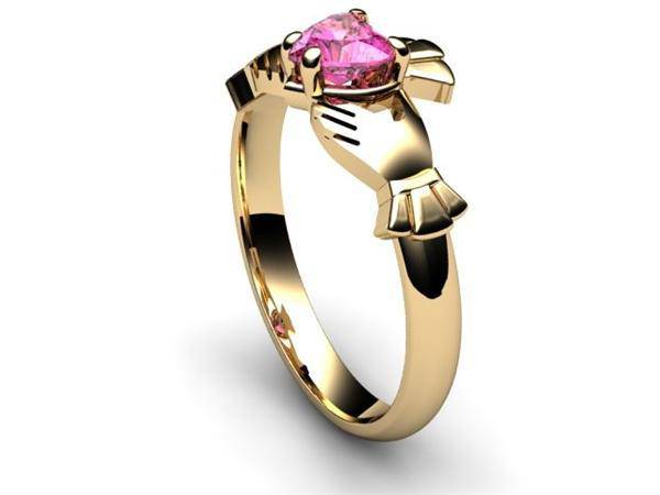 PINK SAPPHIRE 14K Gold Claddagh Ring <font color="#FF0000"> IN STOCK!  Ships in 48 Hours!</font> - Uctuk