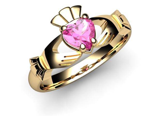 PINK SAPPHIRE 14K Gold Claddagh Ring <font color="#FF0000"> IN STOCK!  Ships in 48 Hours!</font> - Uctuk