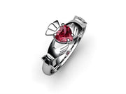 Rhodolite Garnet White Gold Claddagh Ring <font color="#FF0000"> IN STOCK!  Ships in 48 Hours!</font> - Uctuk