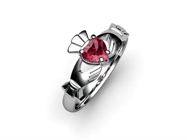 Rhodolite Garnet White Gold Claddagh Ring <font color="#FF0000"> IN STOCK!  Ships in 48 Hours!</font> - Uctuk