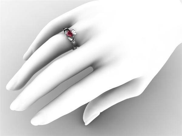 Rhodolite Garnet White Gold Claddagh Ring <font color="#FF0000"> IN STOCK!  Ships in 48 Hours!</font> - Uctuk