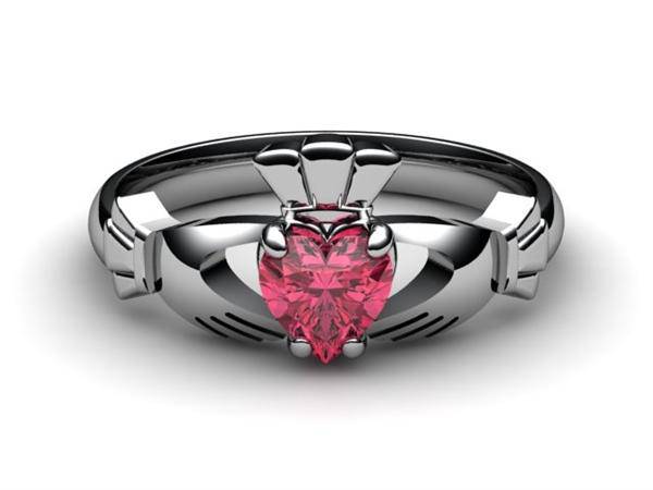 Rhodolite Garnet White Gold Claddagh Ring <font color="#FF0000"> IN STOCK!  Ships in 48 Hours!</font> - Uctuk