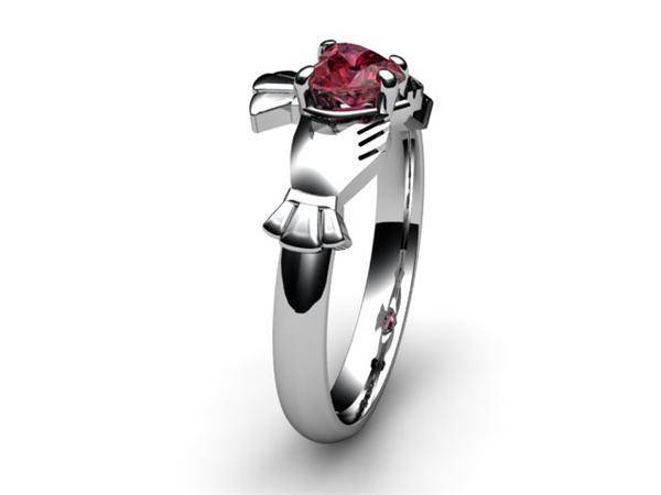 Rhodolite Garnet White Gold Claddagh Ring <font color="#FF0000"> IN STOCK!  Ships in 48 Hours!</font> - Uctuk