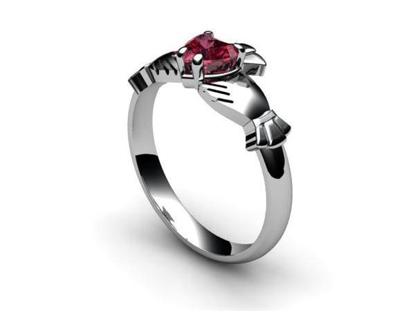 Rhodolite Garnet White Gold Claddagh Ring <font color="#FF0000"> IN STOCK!  Ships in 48 Hours!</font> - Uctuk