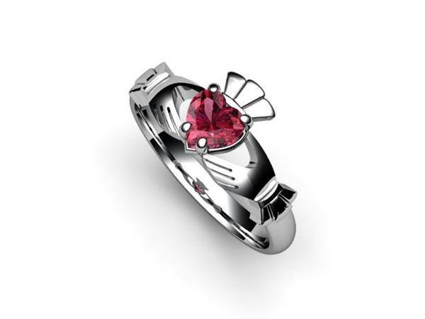 Rhodolite Garnet White Gold Claddagh Ring <font color="#FF0000"> IN STOCK!  Ships in 48 Hours!</font> - Uctuk