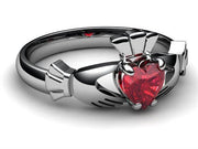 RUBY 14K WHITE Gold Claddagh Ring <font color="#FF0000"> IN STOCK!  Ships in 48 Hours!</font> - Uctuk