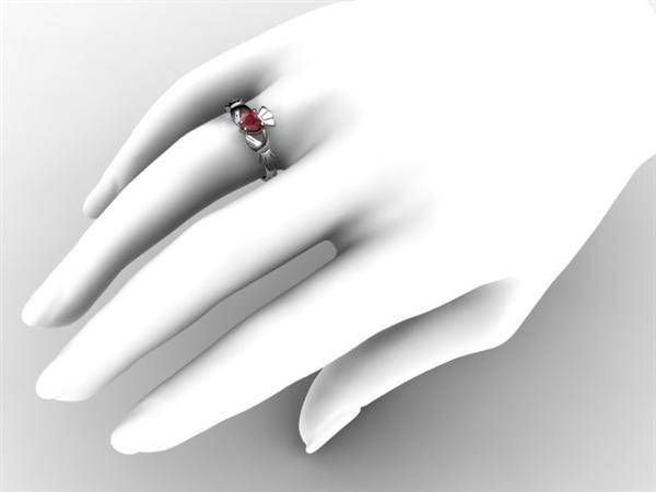 RUBY 14K WHITE Gold Claddagh Ring <font color="#FF0000"> IN STOCK!  Ships in 48 Hours!</font> - Uctuk