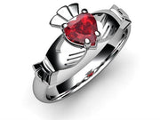 RUBY 14K WHITE Gold Claddagh Ring <font color="#FF0000"> IN STOCK!  Ships in 48 Hours!</font> - Uctuk