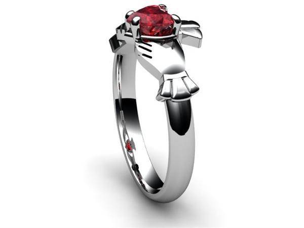 RUBY 14K WHITE Gold Claddagh Ring <font color="#FF0000"> IN STOCK!  Ships in 48 Hours!</font> - Uctuk