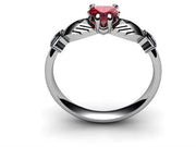 RUBY 14K WHITE Gold Claddagh Ring <font color="#FF0000"> IN STOCK!  Ships in 48 Hours!</font> - Uctuk