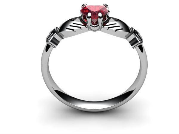 RUBY 14K WHITE Gold Claddagh Ring <font color="#FF0000"> IN STOCK!  Ships in 48 Hours!</font> - Uctuk