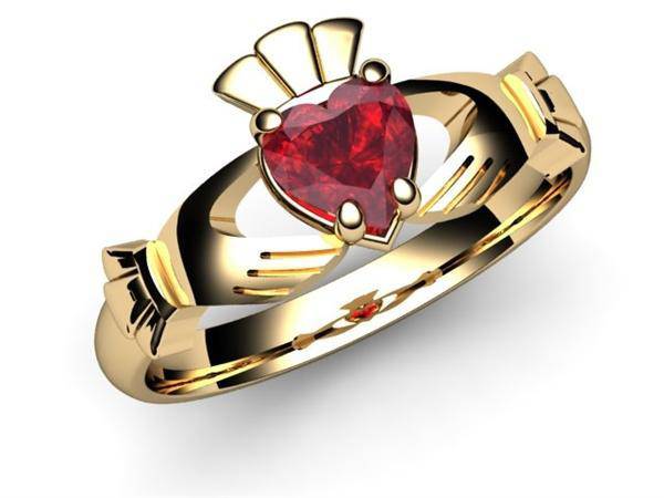 RUBY 14K Gold Claddagh Ring <font color="#FF0000"> IN STOCK!  Ships in 48 Hours!</font> - Uctuk