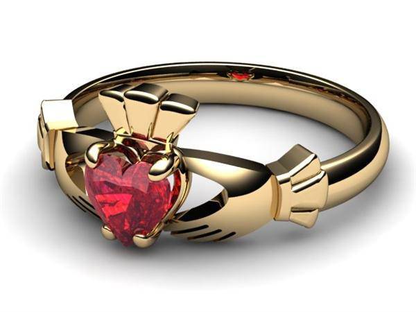 RUBY 14K Gold Claddagh Ring <font color="#FF0000"> IN STOCK!  Ships in 48 Hours!</font> - Uctuk