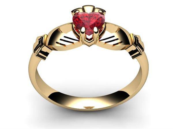 RUBY 14K Gold Claddagh Ring <font color="#FF0000"> IN STOCK!  Ships in 48 Hours!</font> - Uctuk