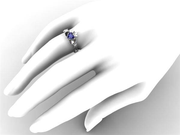 SAPPHIRE 14K WHITE Gold Claddagh Ring <font color="#FF0000"> IN STOCK!  Ships in 48 Hours!</font> - Uctuk