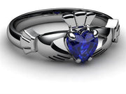 SAPPHIRE 14K WHITE Gold Claddagh Ring <font color="#FF0000"> IN STOCK!  Ships in 48 Hours!</font> - Uctuk