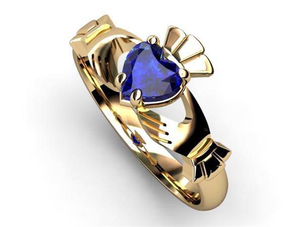 SAPPHIRE 14K Gold Claddagh Ring <font color="#FF0000"> IN STOCK!  Ships in 48 Hours!</font> - Uctuk